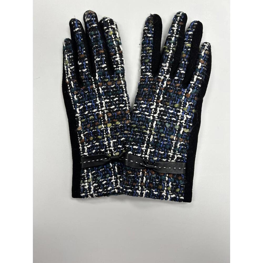 Women's Tweed Patterned Winter Gloves with Bow Detail